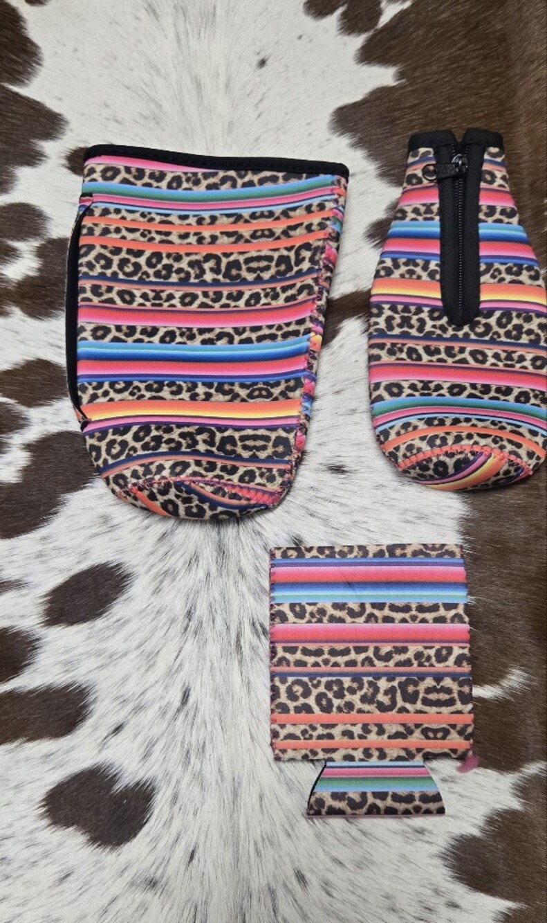 Colorful Leopard Serape Neoprene Koozie *FREE CUSTOMIZATION*